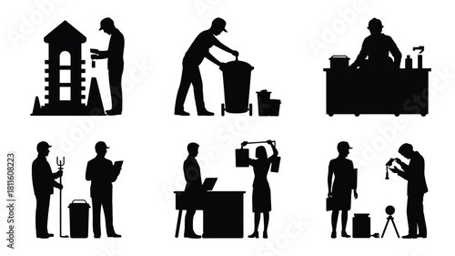 Silhouettes of people performing tasks work