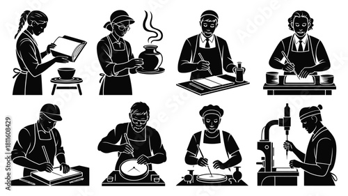 Diverse craftspeople skill labor work set
