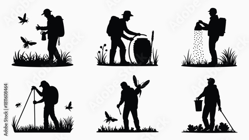 Gardening and pest control work silhouettes