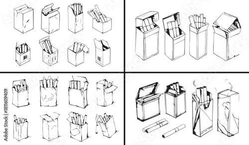 Packaging Box Vector, Carton Box Illustration, Delivery Package Design, Shipping Box Sketch, Product Packaging Art, Logistics Illustration Set, Cardboard Box Vector, Storage Box Icons, Packaging Line 