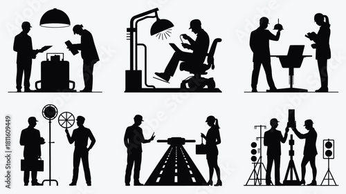 Engineering and technical work silhouettes