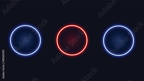 Glowing Red and Blue Circles Abstract Light Vector on Dark Background
