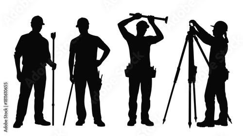 Silhouettes of industrial construction team