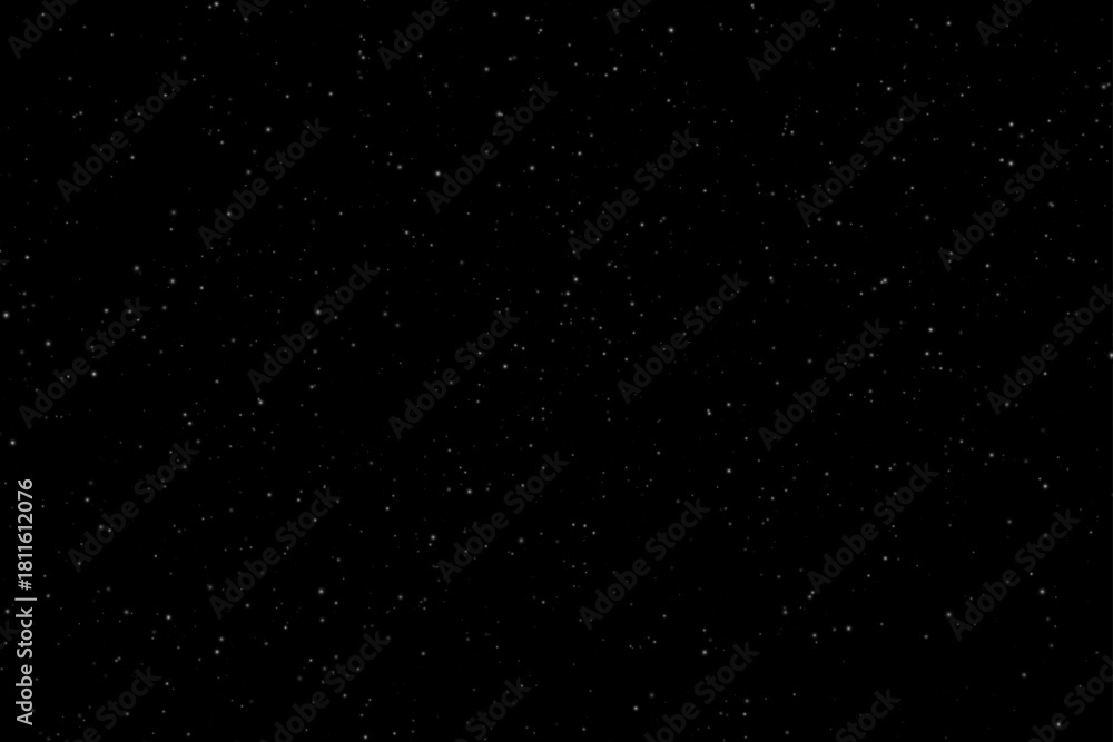 Obraz premium Soft white dust particles of various sizes and transparencies scattered on a solid black background. Minimalistic texture without flares or highlights, ideal for abstract and festive designs.