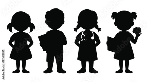 Children silhouettes diverse professions