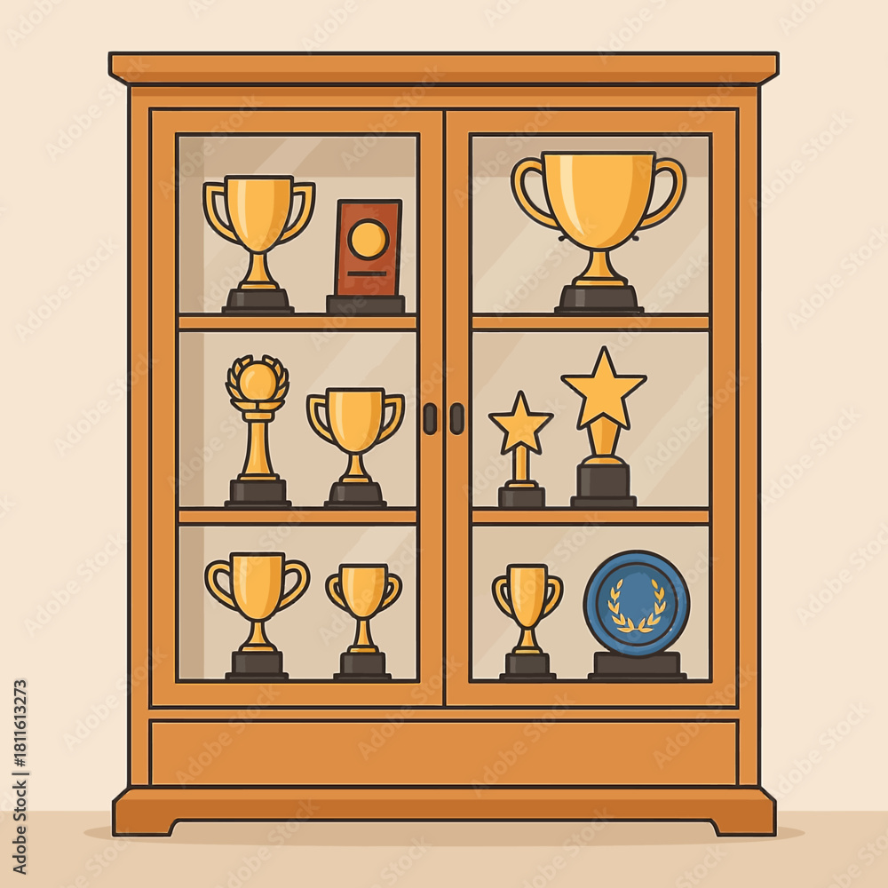 Fototapeta premium vector illustration of a glass cabinet with many awards