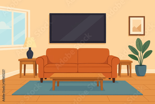 vector illustration of a modern living room with sofa