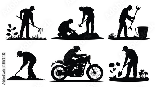 Silhouettes of people doing various tasks