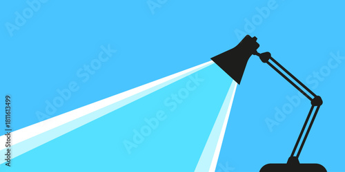 Minimalist desk lamp illustration with glowing blue beams on a light background, symbolizing focus, clarity, and modern workspace aesthetics.