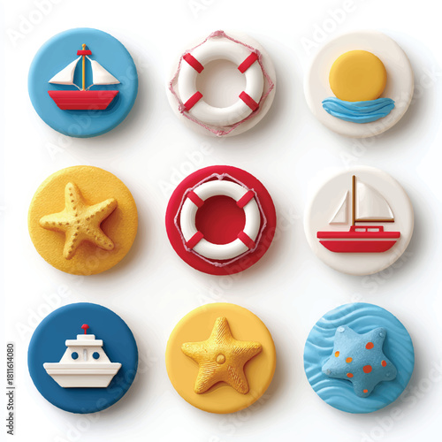 Collection of Summer Nautical Icons for Holidays and Travel Designs