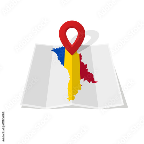 Free Download Map of Moldova with Romanian flag colors and location pin, symbolizing cultural ties and geographic identity. - GFXLoad