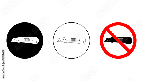 Modern utility knife pictograms in multiple styles, perfect for safety graphics and tool illustrations