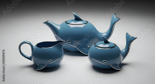 wheal shape  blue teapot and cup