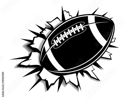 American football breaking through a surface