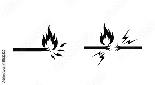 Two burning cigarettes with sparks and lightning bolt designs in black