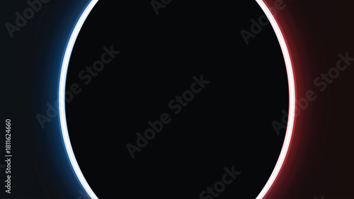 Glowing Eclipse Ring with Red and Blue Light Contrast on Dark Background Abstract Vector