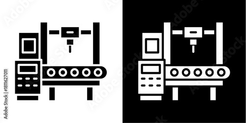 Cnc Machine  Icon Set White Style Collection