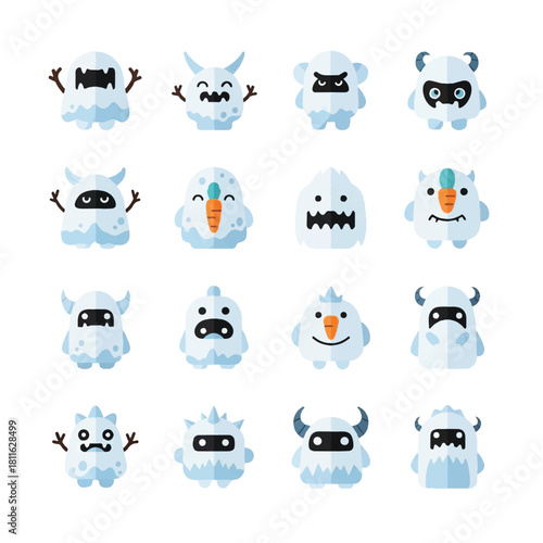 Collection of Cute Yeti Cartoon Characters with Various Expressions.
