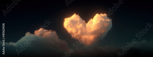 A heart-shaped cloud glows in the night sky filled with stars