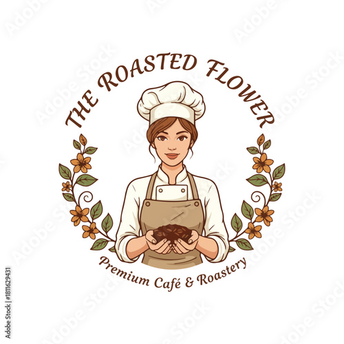 PrVintage Coffee Shop Logo  Barista Emblem with Floral Design