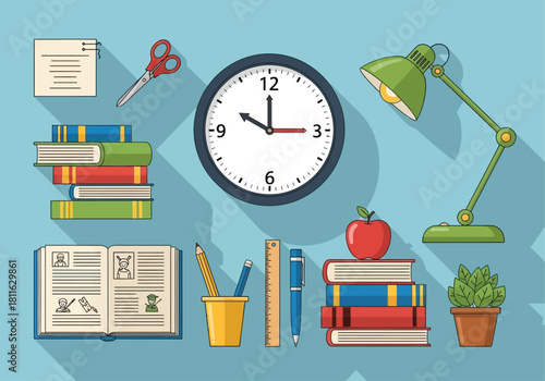 Desk accessories and office supplies representing a digital business model for productivity and organization