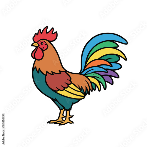 Colorful Rooster Illustration  Farm Chicken Bird Vector