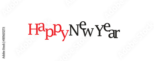 Trendy Layered Happy New Year Typography Vector with Overlap and Mixed Text Sizes for Modern Greeting