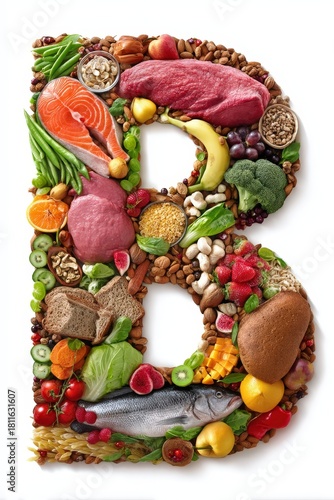 Vibrant Healthy Food Arrangement Shaped as Letter B for Vitamin B Complex