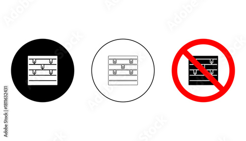 Tool Organizer Box Silhouette, Outline and Banned Icons for Workshop Storage