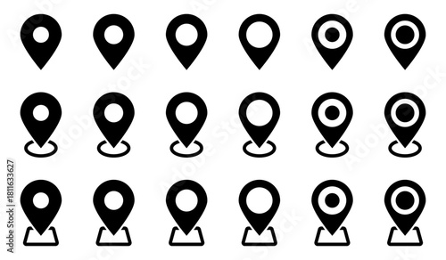 Map Pin Icon Set – Location Marker, GPS Pin, and Navigation Symbol Collection