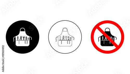 Tool Apron Silhouette, Outline and Banned Icons for Workshop and DIY Work