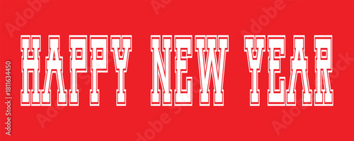 Futuristic Happy New Year Block Font Vector with Mechanical Technology Design and High-Contrast Red White Digital Typography