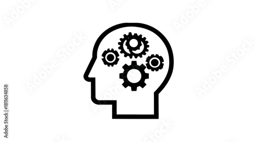 Human Head with Gears Icon Representing Thinking Process, Intelligence, Innovation, and Problem-Solving Mindset