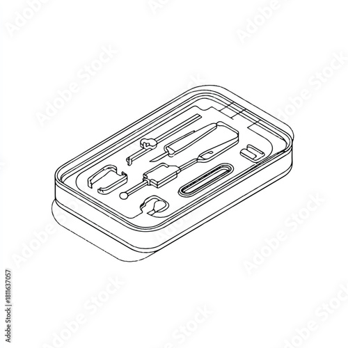 Lock Picking Tools Set in Case Line Art Illustration