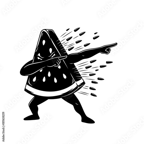 Watermelon fruit character silhouette vector performing dynamic dab pose with energetic motion isolated on white background