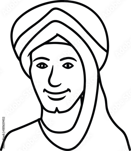 Man with turban line art with transparent background