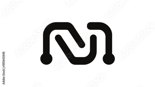 Modern abstract N and M lettermark logo concept, stylized initial letters with connected lines, minimalist digital technology symbol