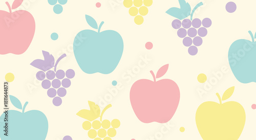 Pastel fruit pattern featuring apples and grapes for a playful and vibrant design