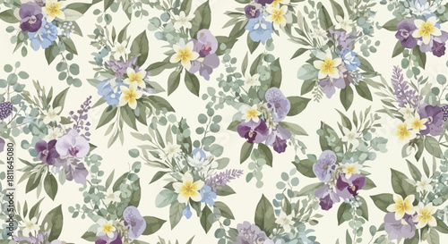Romantic floral pattern with soft pastel colors create elegant and calm design for textiles