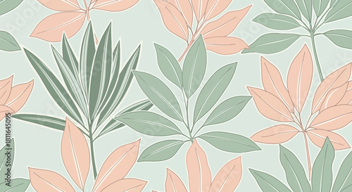 Seamless botanical pattern with pastel colors perfect for textile and wallpaper designs showing