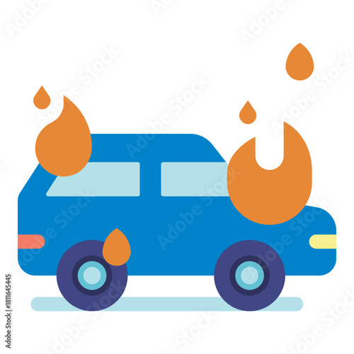 car fire burned by arson flat icon