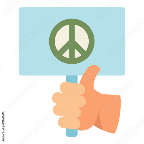 hand holding peace protest sign flat icon