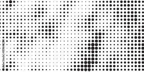 Halftone Black and White Circles Gradient Pattern for Backgrounds, creates dynamic backgrounds using simple black and white gradients formed by circular dots varying in size