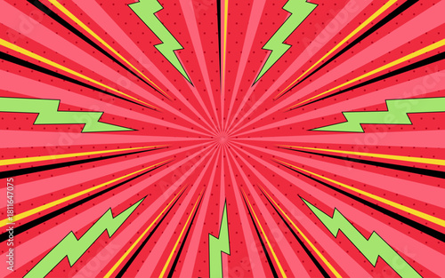 Comic pop art background. Comic book background with thunder and lightning in halftone style.