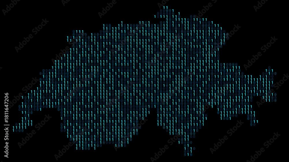 Switzerland Binary code map animation, Digital data visualization ...
