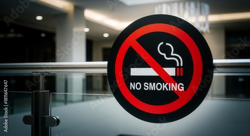 No Smoking Signage Displayed Clearly in Public Spaces or Modern Buildings Areas