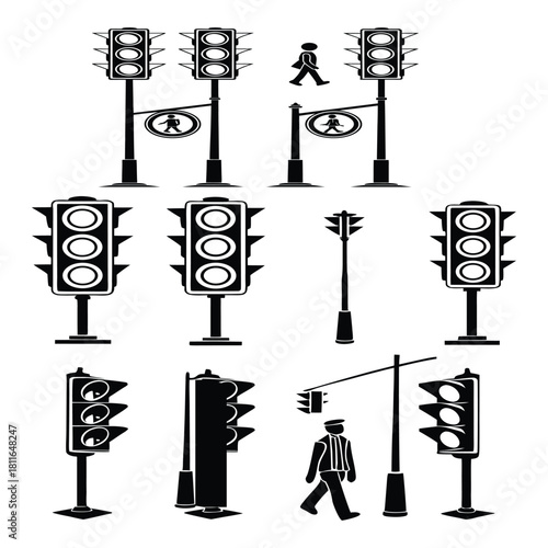 Traffic lights and pedestrian signals guide urban movement, safety, and organized road communication systems