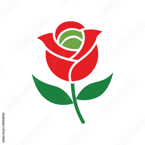 Slika na platnu Simple Flat Design Red Rose Logo or Icon