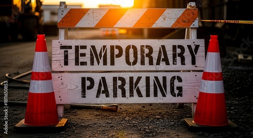 Orange And White Cone Indicating Temporary Parking In A Designated Area At Dusk