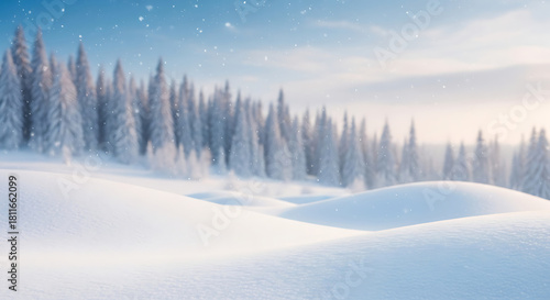 Wallpaper Mural Seasonal Decor Aesthetics for Holiday Themes: Snowy Winter Landscape with Copy Space and Blurry Forest Background Torontodigital.ca